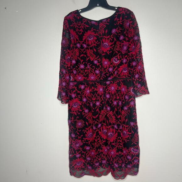 Adrianna Papell Floral Lace Embroidered Sheath Dress Sheer Sleeves Plus Size 14 - Picture 9 of 13